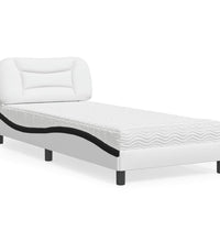 Bett mit Matratze Weiß und Schwarz 90x200 cm Kunstleder