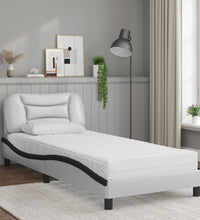 Bett mit Matratze Weiß und Schwarz 90x200 cm Kunstleder