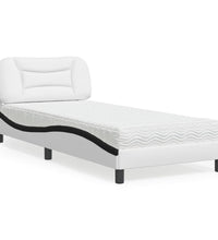 Bett mit Matratze Weiß und Schwarz 90x200 cm Kunstleder