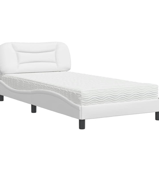 Bett mit Matratze Weiß 100x200 cm Kunstleder