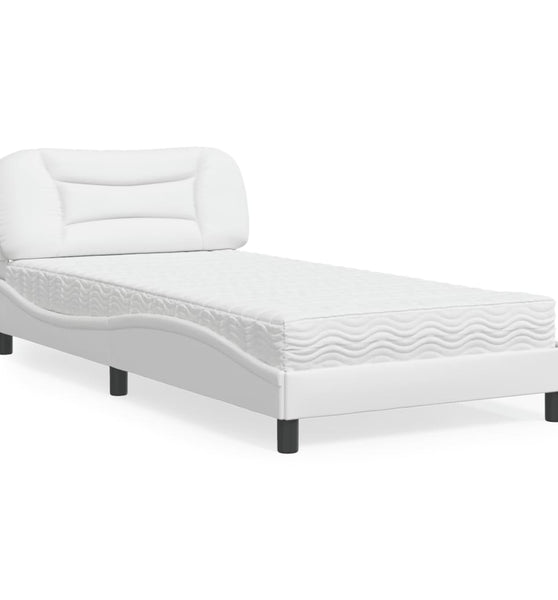 Bett mit Matratze Weiß 100x200 cm Kunstleder