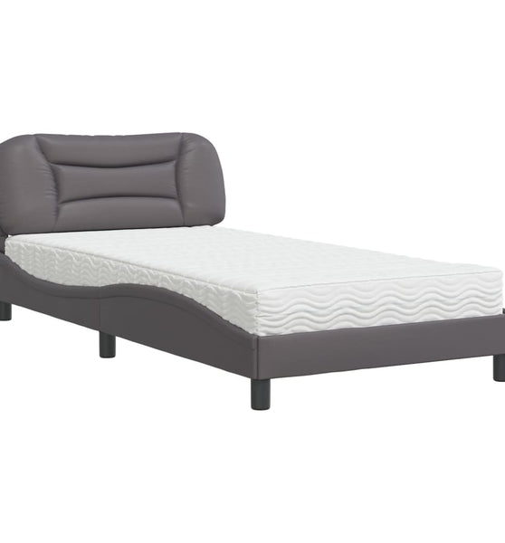 Bett mit Matratze Grau 100x200 cm Kunstleder