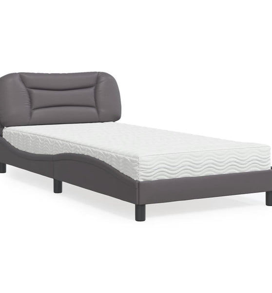 Bett mit Matratze Grau 100x200 cm Kunstleder