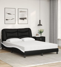 Bett mit Matratze Schwarz und Weiß 120x200 cm Kunstleder