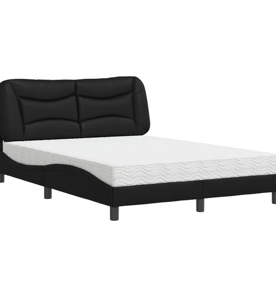 Bett mit Matratze Schwarz 140x190 cm Kunstleder