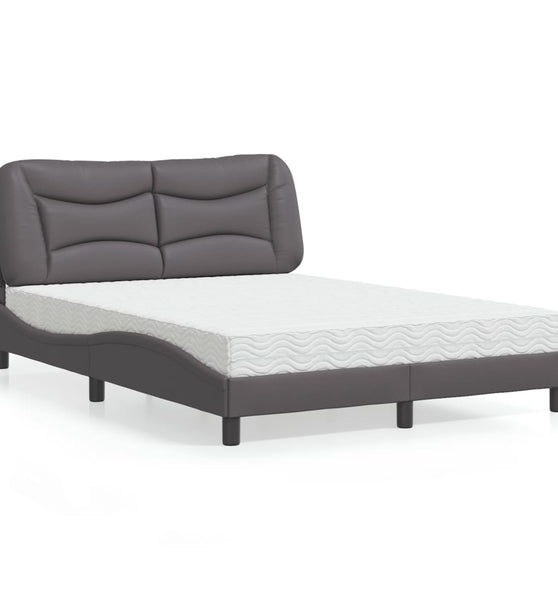 Bett mit Matratze Grau 140x190 cm Kunstleder