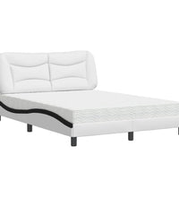 Bett mit Matratze Weiß und Schwarz 140x190 cm Kunstleder