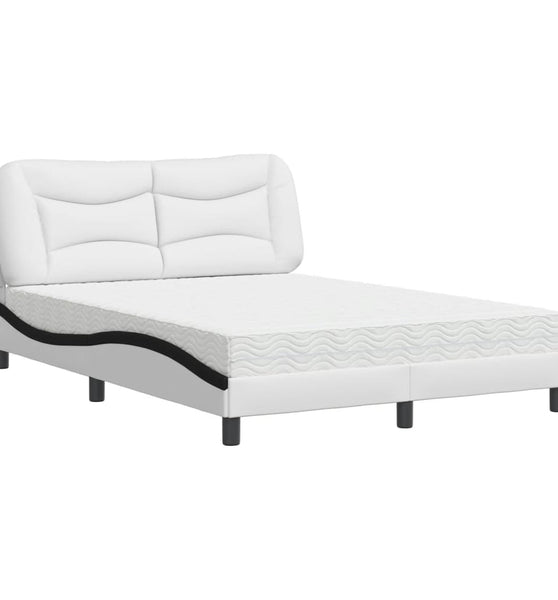 Bett mit Matratze Weiß und Schwarz 140x190 cm Kunstleder
