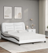 Bett mit Matratze Weiß und Schwarz 140x190 cm Kunstleder