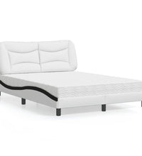 Bett mit Matratze Weiß und Schwarz 140x190 cm Kunstleder