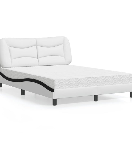 Bett mit Matratze Weiß und Schwarz 140x190 cm Kunstleder