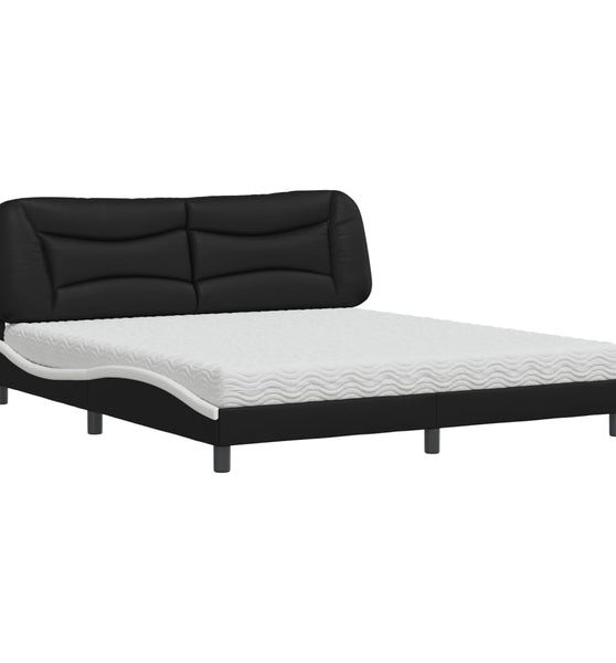 Bett mit Matratze Schwarz und Weiß 180x200 cm Kunstleder