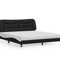 Bett mit Matratze Schwarz und Weiß 180x200 cm Kunstleder