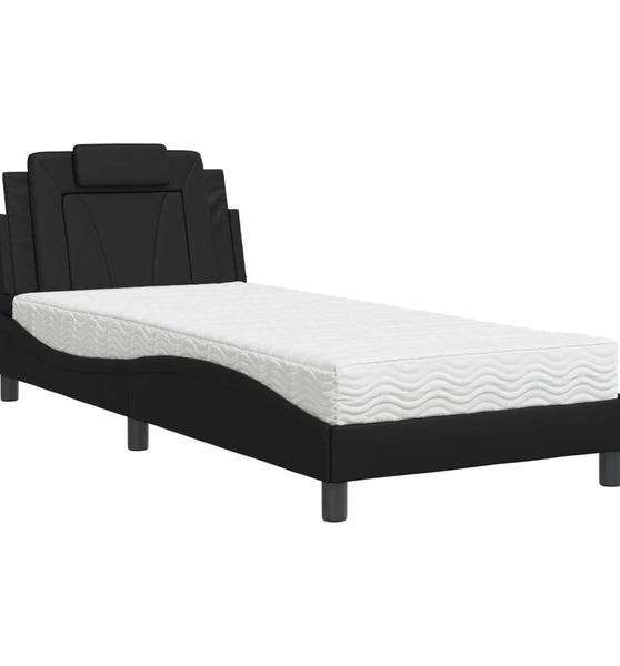 Bett mit Matratze Schwarz 80x200 cm Kunstleder