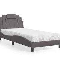 Bett mit Matratze Grau 80x200 cm Kunstleder