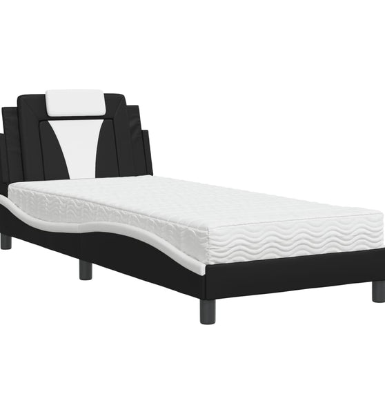Bett mit Matratze Schwarz und Weiß 80x200 cm Kunstleder