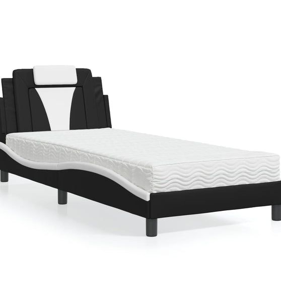 Bett mit Matratze Schwarz und Weiß 80x200 cm Kunstleder