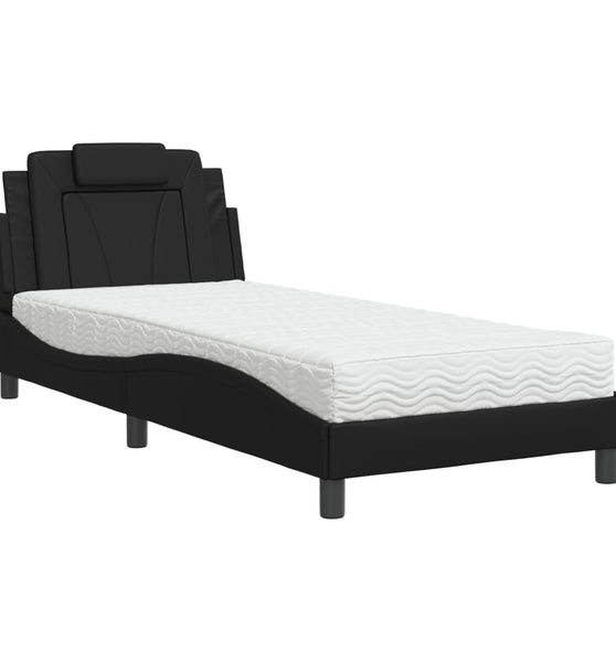 Bett mit Matratze Schwarz 90x190 cm Kunstleder