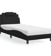 Bett mit Matratze Schwarz 90x190 cm Kunstleder