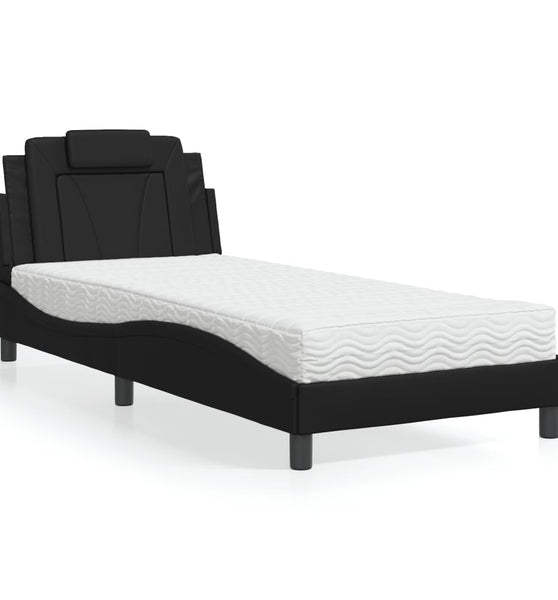 Bett mit Matratze Schwarz 90x190 cm Kunstleder