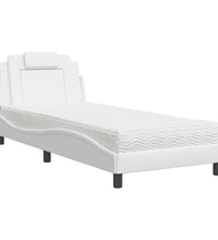 Bett mit Matratze Weiß 90x190 cm Kunstleder
