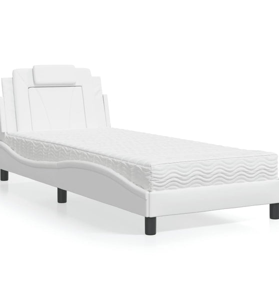 Bett mit Matratze Weiß 90x190 cm Kunstleder