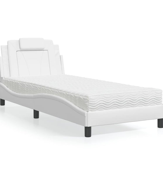 Bett mit Matratze Weiß 90x200 cm Kunstleder