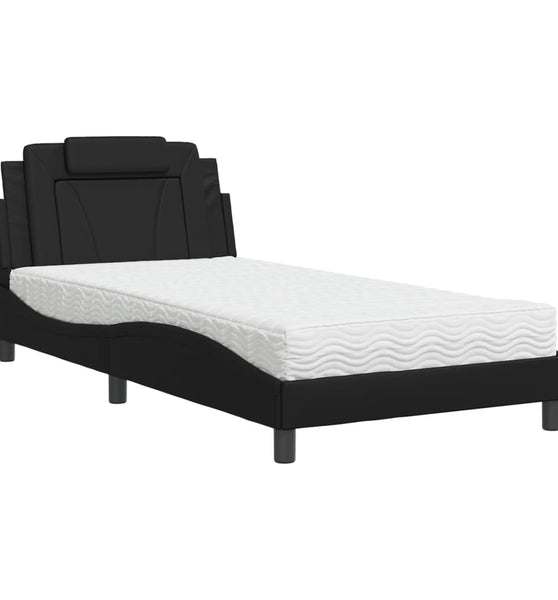 Bett mit Matratze Schwarz 100x200 cm Kunstleder