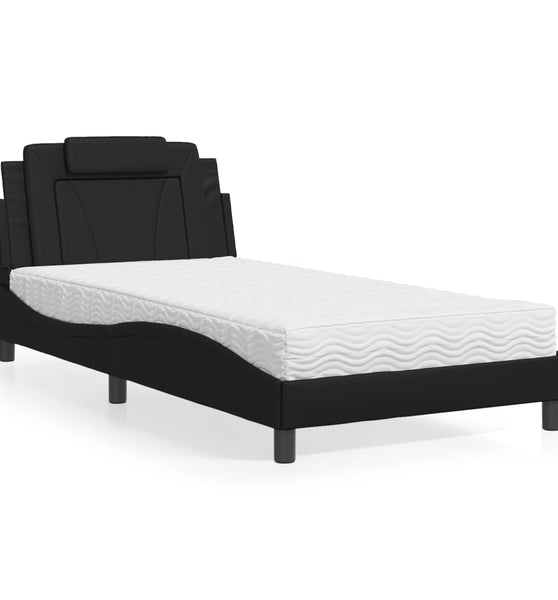 Bett mit Matratze Schwarz 100x200 cm Kunstleder