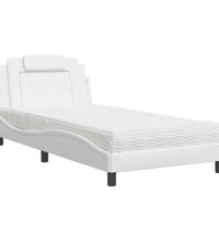Bett mit Matratze Weiß 100x200 cm Kunstleder