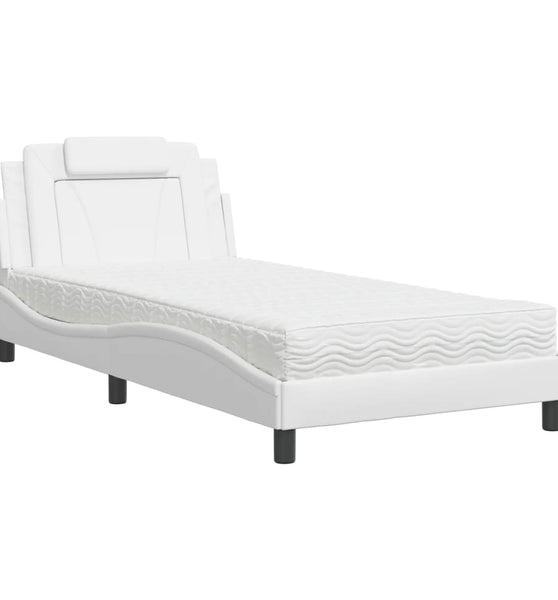Bett mit Matratze Weiß 100x200 cm Kunstleder