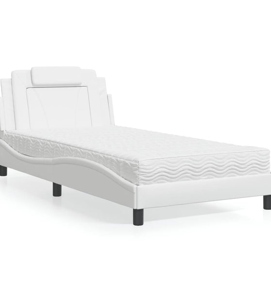 Bett mit Matratze Weiß 100x200 cm Kunstleder