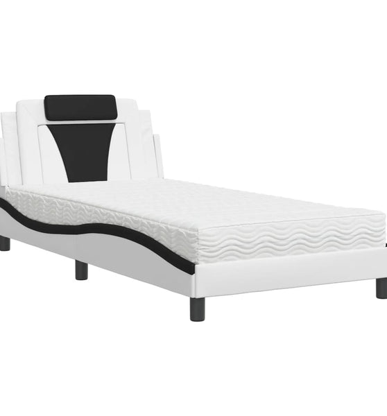 Bett mit Matratze Weiß und Schwarz 100x200 cm Kunstleder
