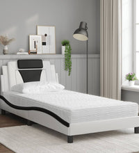 Bett mit Matratze Weiß und Schwarz 100x200 cm Kunstleder