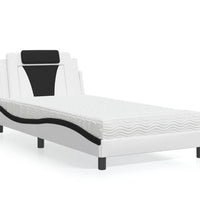Bett mit Matratze Weiß und Schwarz 100x200 cm Kunstleder