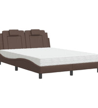 Bett mit Matratze Braun 140x190 cm Kunstleder