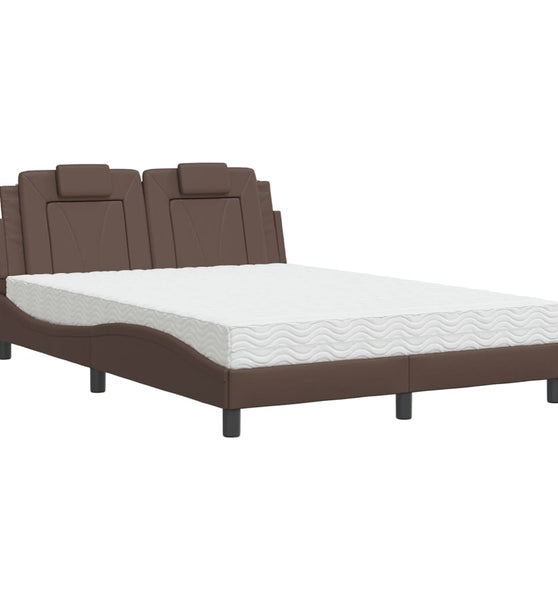 Bett mit Matratze Braun 140x190 cm Kunstleder