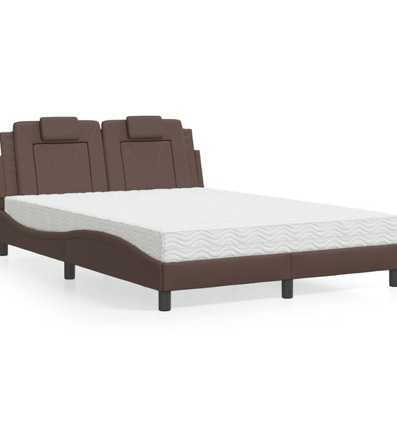 Bett mit Matratze Braun 140x190 cm Kunstleder