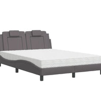 Bett mit Matratze Grau 140x190 cm Kunstleder