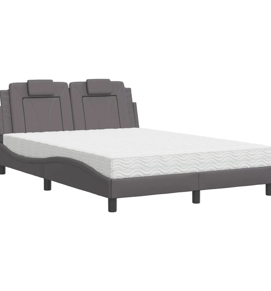 Bett mit Matratze Grau 140x190 cm Kunstleder