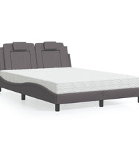 Bett mit Matratze Grau 140x190 cm Kunstleder