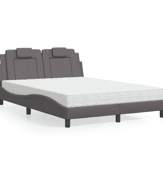 Bett mit Matratze Grau 140x190 cm Kunstleder