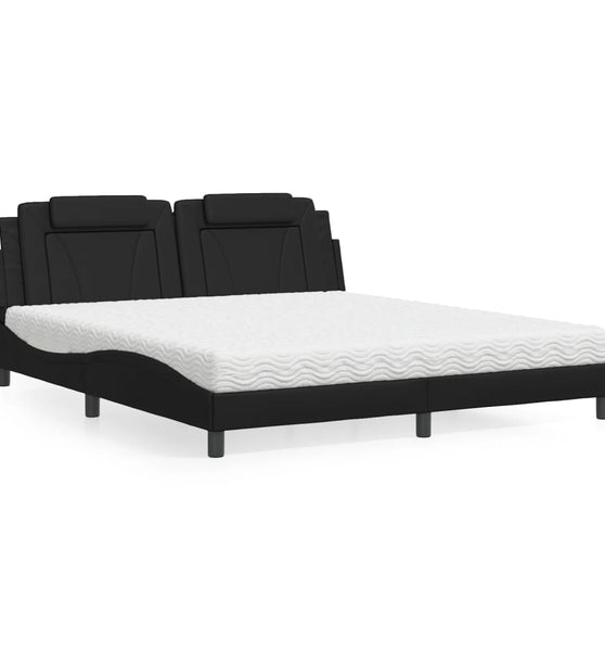Bett mit Matratze Schwarz 180x200 cm Kunstleder