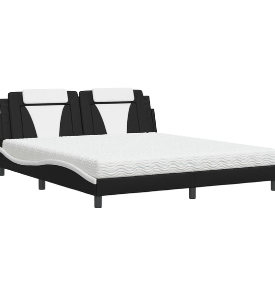 Bett mit Matratze Schwarz und Weiß 180x200 cm Kunstleder