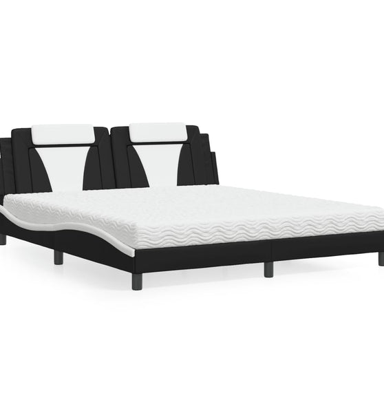 Bett mit Matratze Schwarz und Weiß 180x200 cm Kunstleder