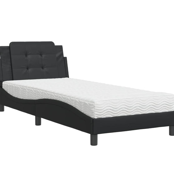 Bett mit Matratze Schwarz 80x200 cm Kunstleder