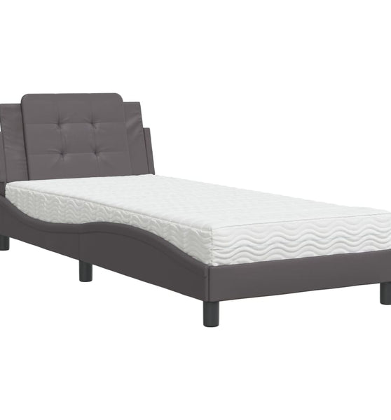 Bett mit Matratze Grau 80x200 cm Kunstleder
