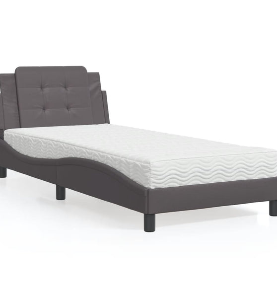 Bett mit Matratze Grau 80x200 cm Kunstleder