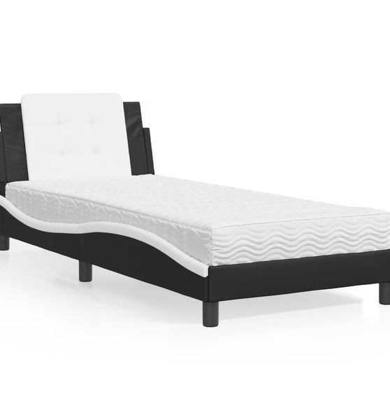 Bett mit Matratze Schwarz und Weiß 80x200 cm Kunstleder