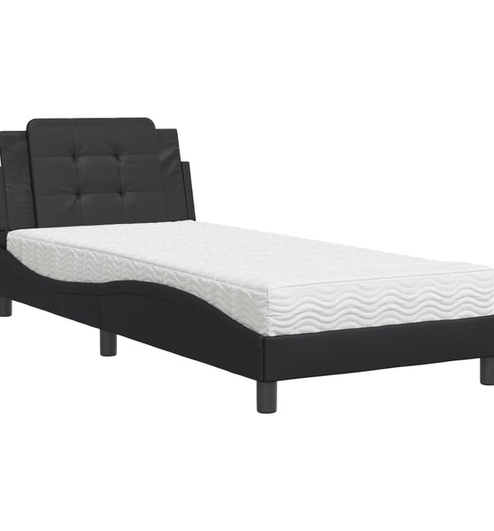 Bett mit Matratze Schwarz 90x190 cm Kunstleder